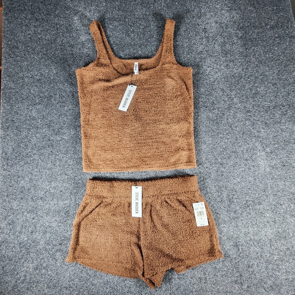 NWT Steve Madden Brown Chenille Sleep Lounge Tank/Shorts Set Top XL Bottom M